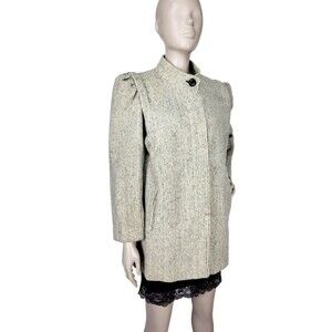 Vintage 80s Raywood & Stein Wool Pinstriped Wool Puff Sleeve Mock Neck Coat S/M